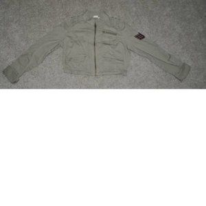 Mudd Military Jacket Jr L Beige Zip Front Crop Long Sleeve Pockets Teen Girls